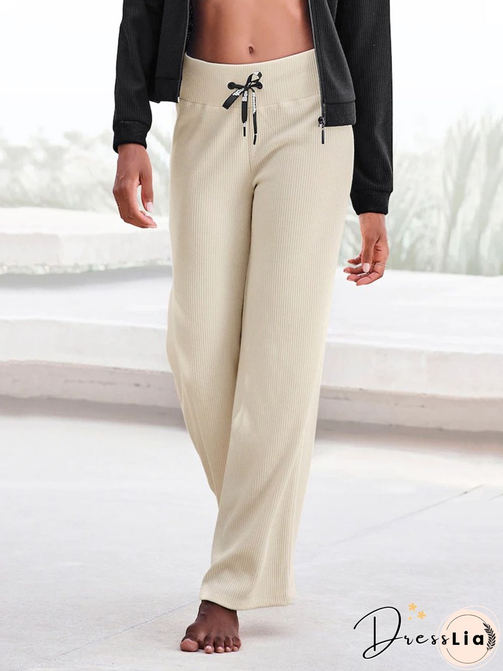 Casual Plain Elastic Waist Loose Pants