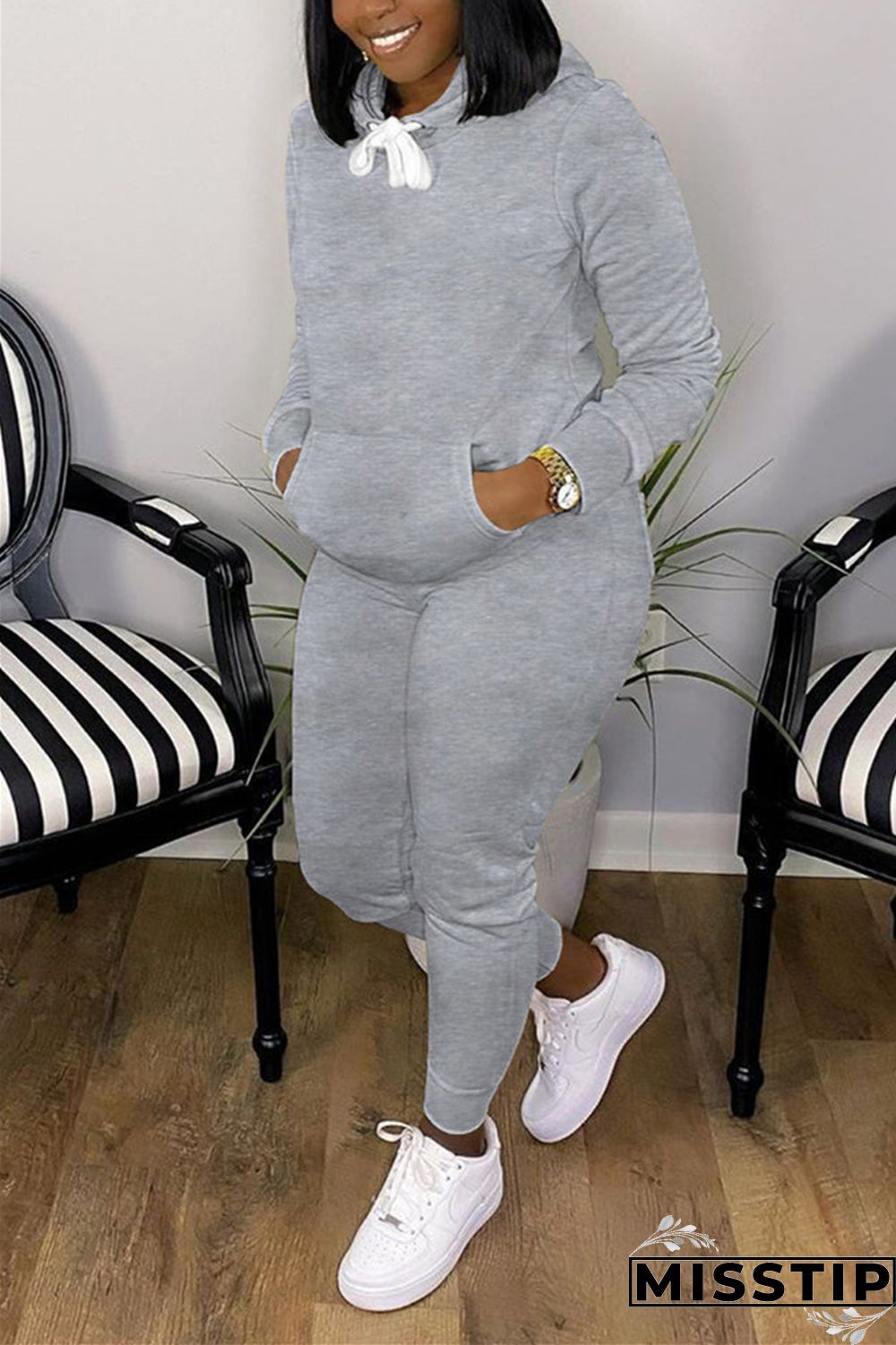 Orange Fashion Casual Long Sleeve Hooded Collar Regular Sleeve Regular Solid Two Pieces