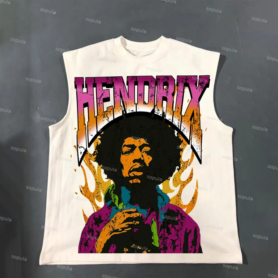 Jimi Hendrix Print Cotton Tank Top