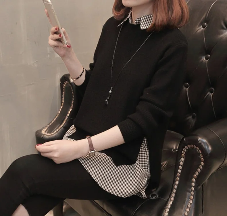 New Women Clothes Spring Autumn Shirt Knit Pullover Sweater Two-Piece Sweater Women Casual Loose Large Size Shirt Bottoming Tops