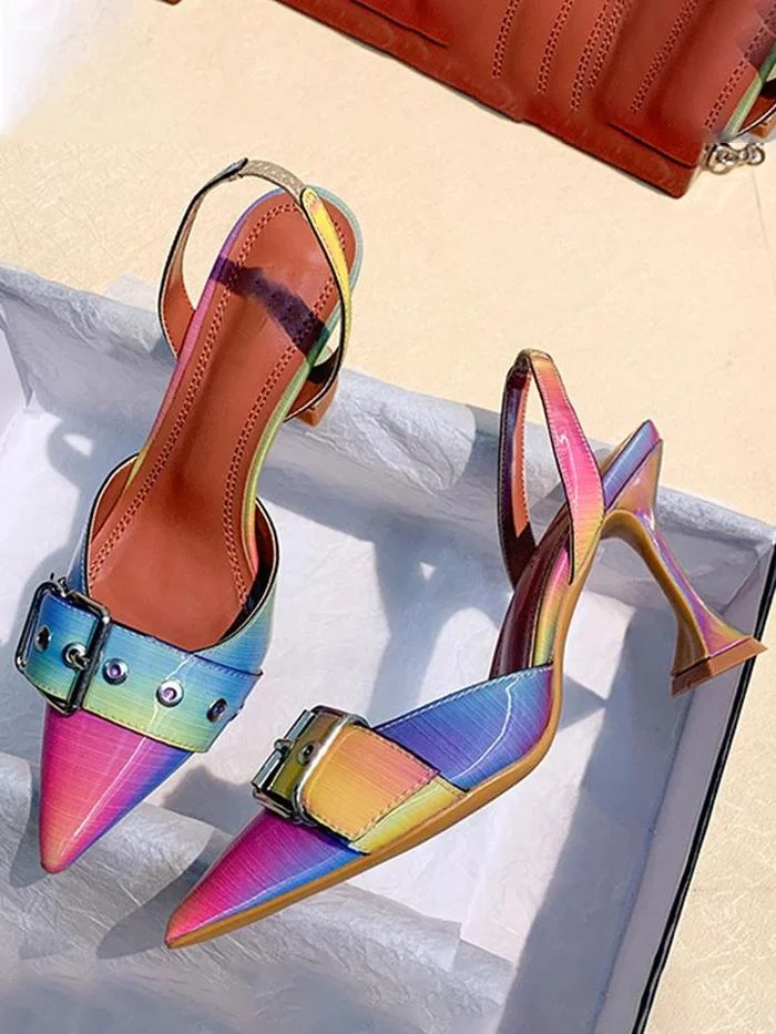Multicolor Pointed Toe Buckle Casual Sandals