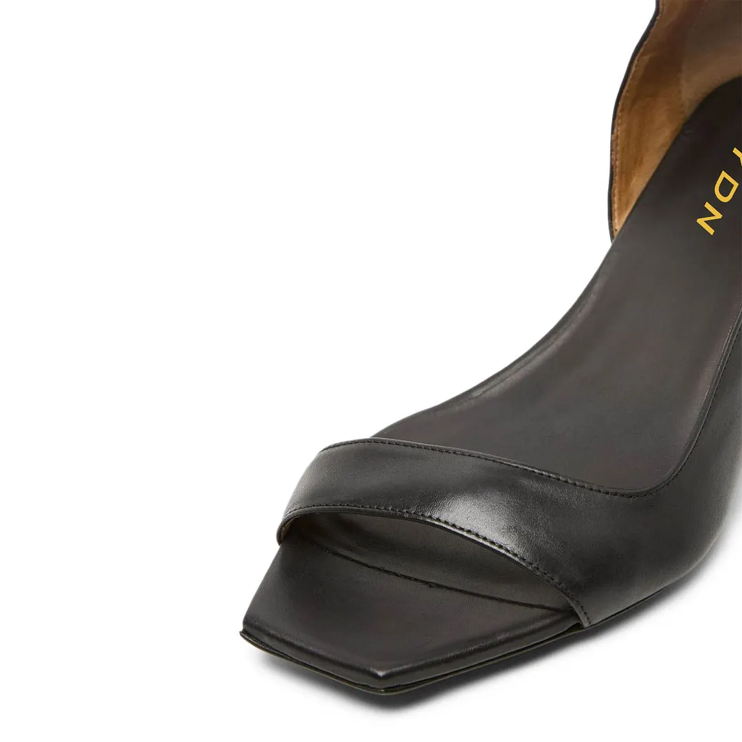 Black Vegan Leather Chunky Heel Zipper Open Toe Sandals for Women