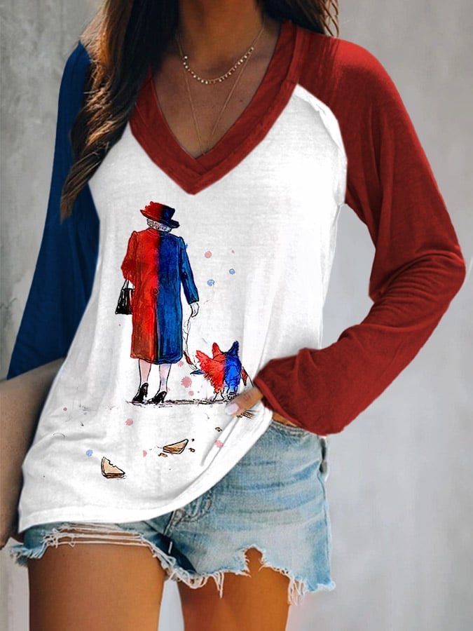 Women's The Queen Print V-Neck Casual T-Shirt