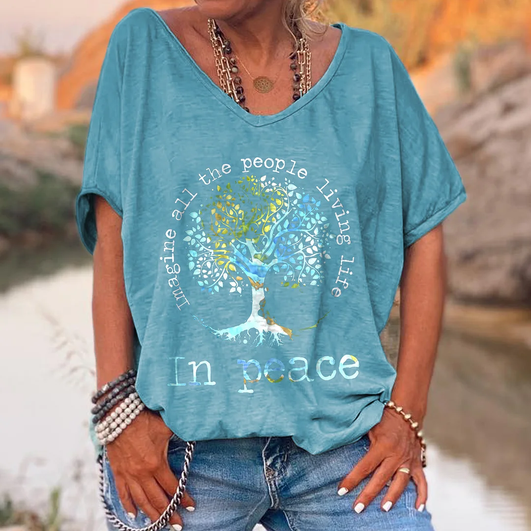 Oversize Imagine All The People Living Life Tree Of Life Graphic Tees