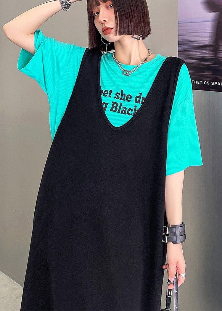 Women Green O-Neck Graphic Cotton Summer Top