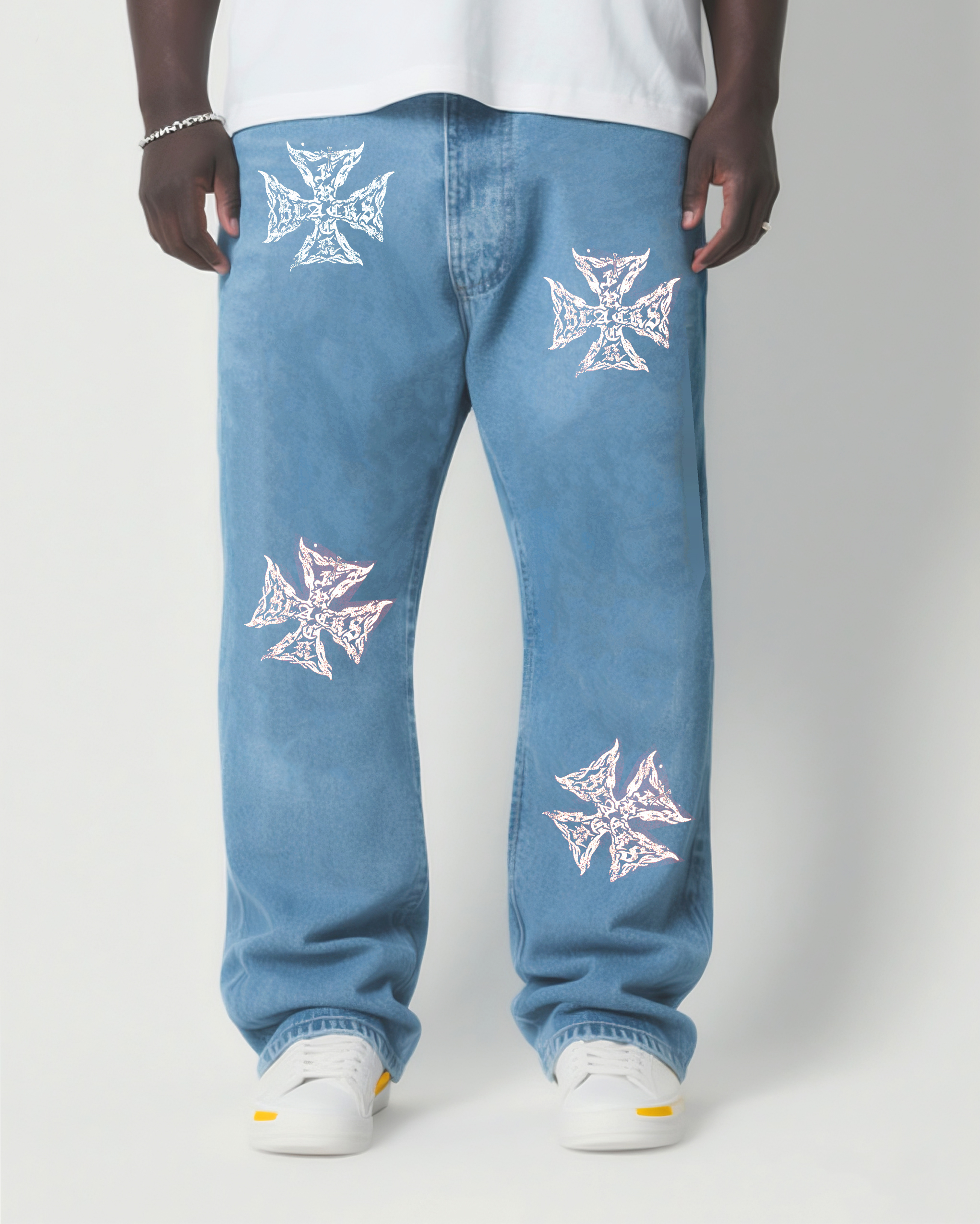 Big & Tall Men's Fashion Street Faith Printed Wash Denim Pants