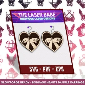 Pornhint Shibari Bondage Hearts Laser Cut Dangle Earrings Digital Download Glowforge ready svg pdf eps file xtool cut file NSFW