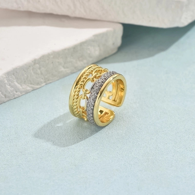 Copper 18K Gold Plated Inlay Geometric Zircon Open Rings