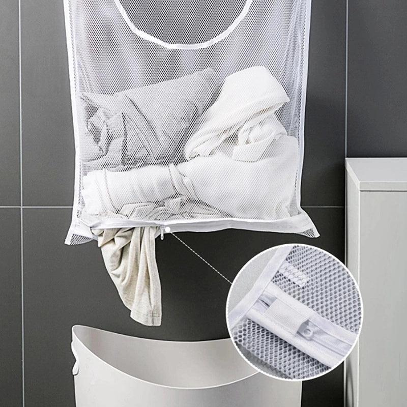 Bathroom Multifunctional Clothes Storage Mesh Bag Wall-mounted Clothes Change Storage Bag Socks Underwear Hanging Bag Dirty Clothes Basket