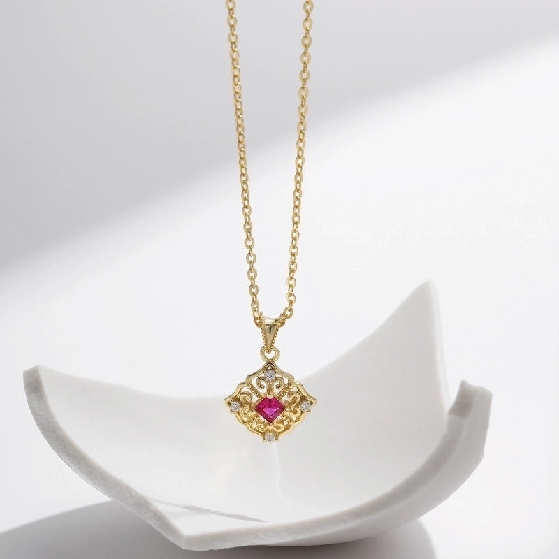 925 Sterling Silver Zircon Cable Chain Plating Inlay Geometric Pendant Necklace