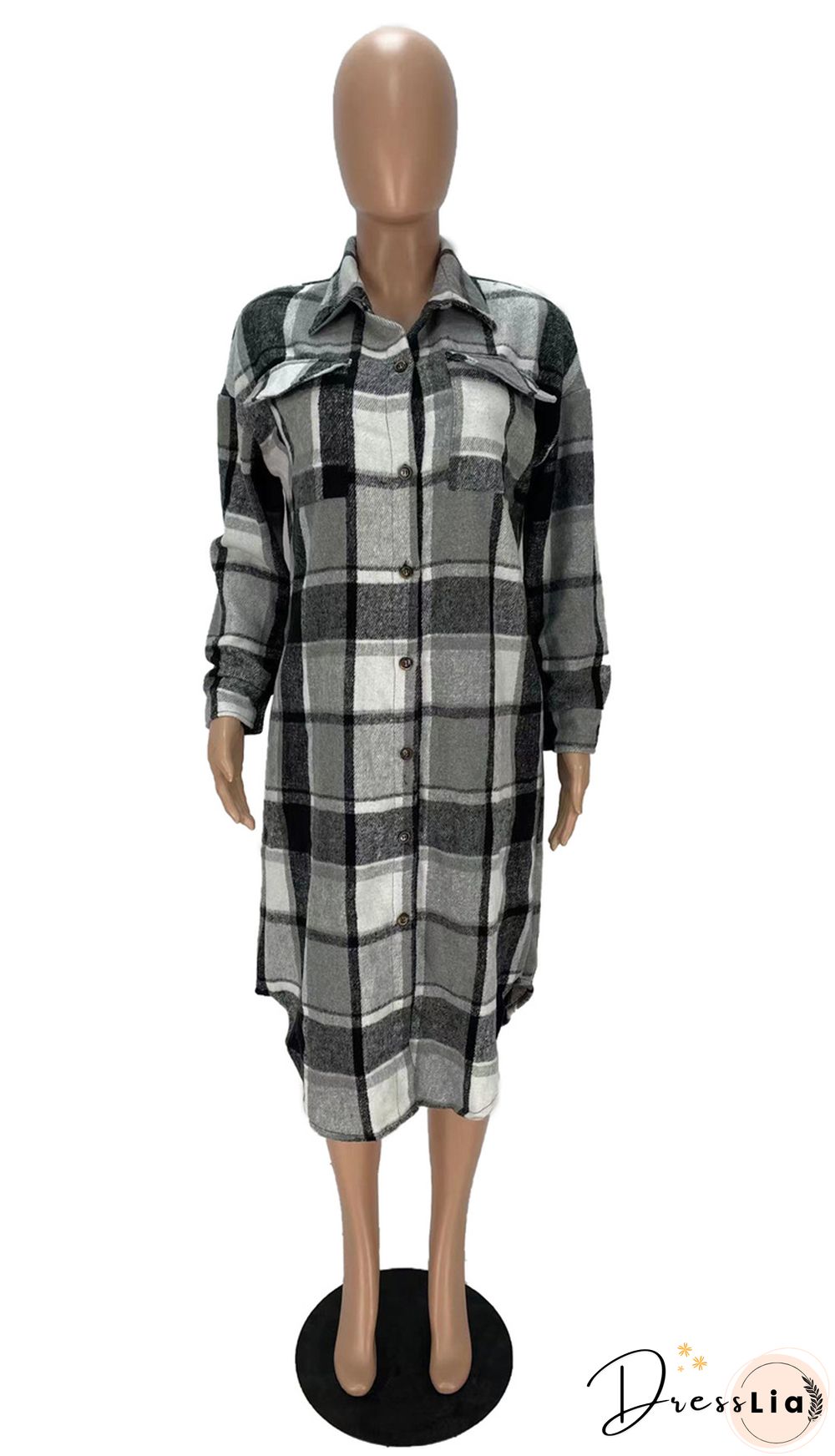 Classic Plaid Shirt Woolen Long Coat