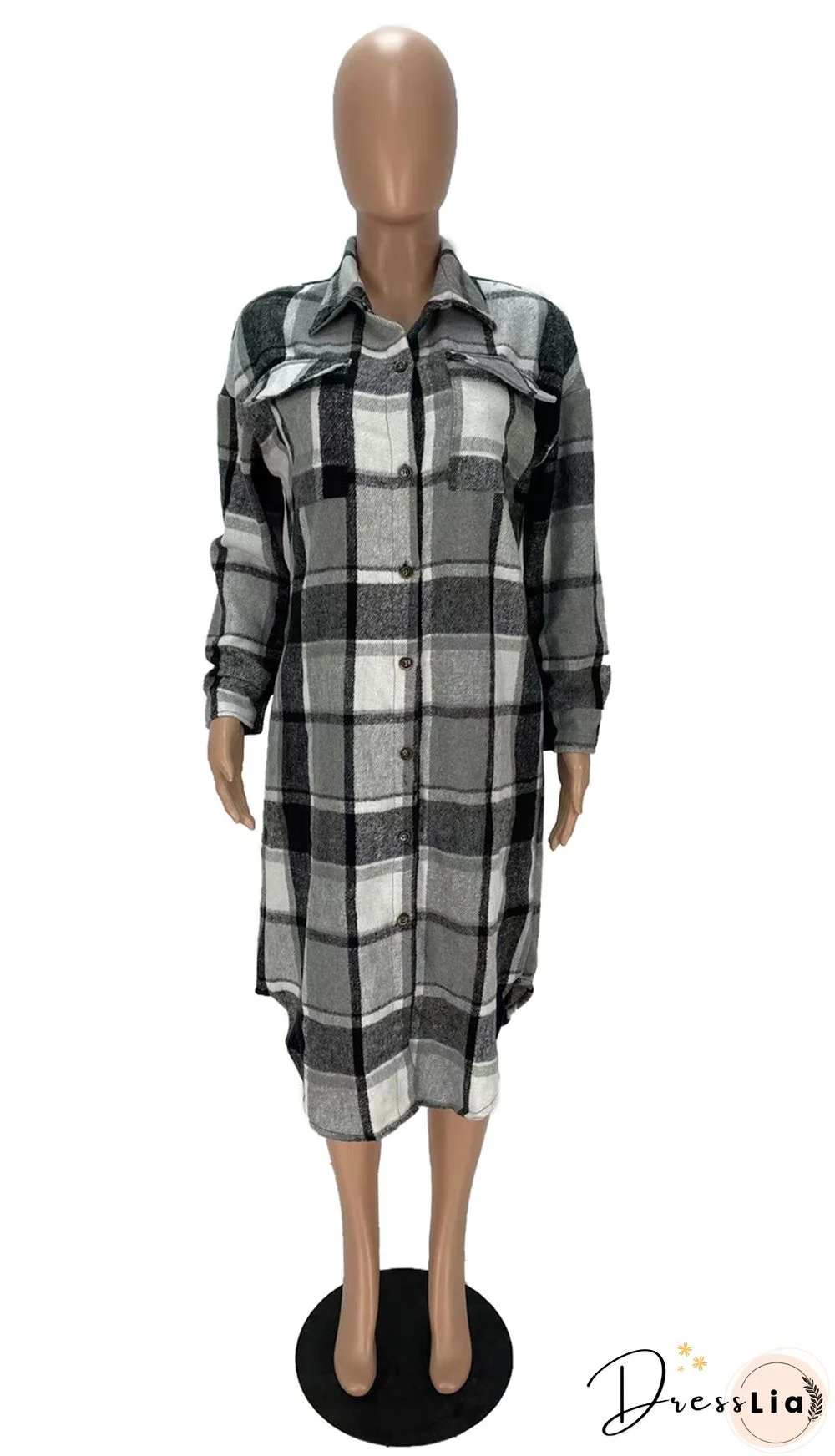 Classic Plaid Shirt Woolen Long Coat