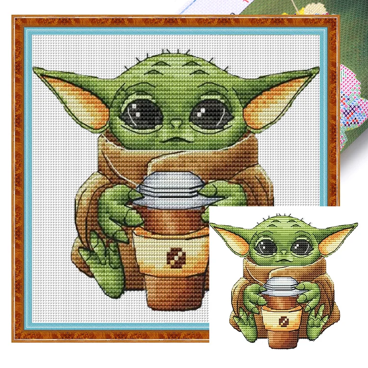 Coffee Yoda (25*25cm) 18CT Stamped Cross Stitch gbfke