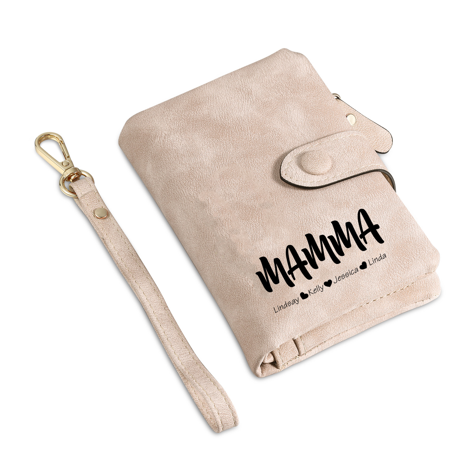 Portafoglio in PU pelle con 4 nomi & 2 testi & 1 foto personalizzati per mamma