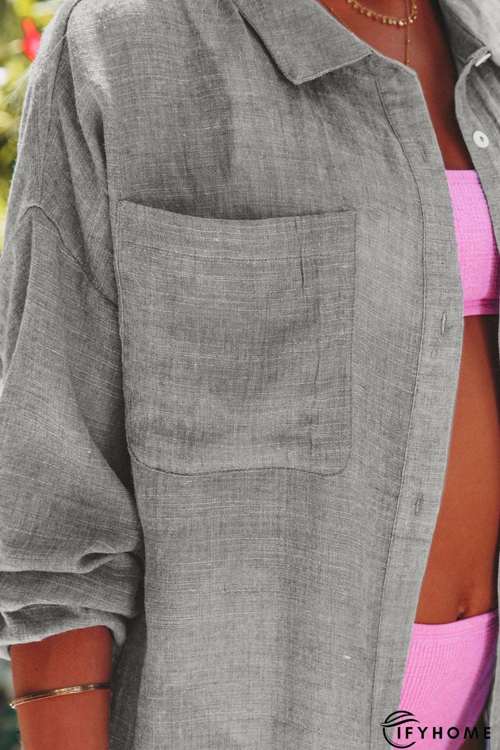 Gray Lightweight Shirt Style Beach Cover Up | IFYHOME