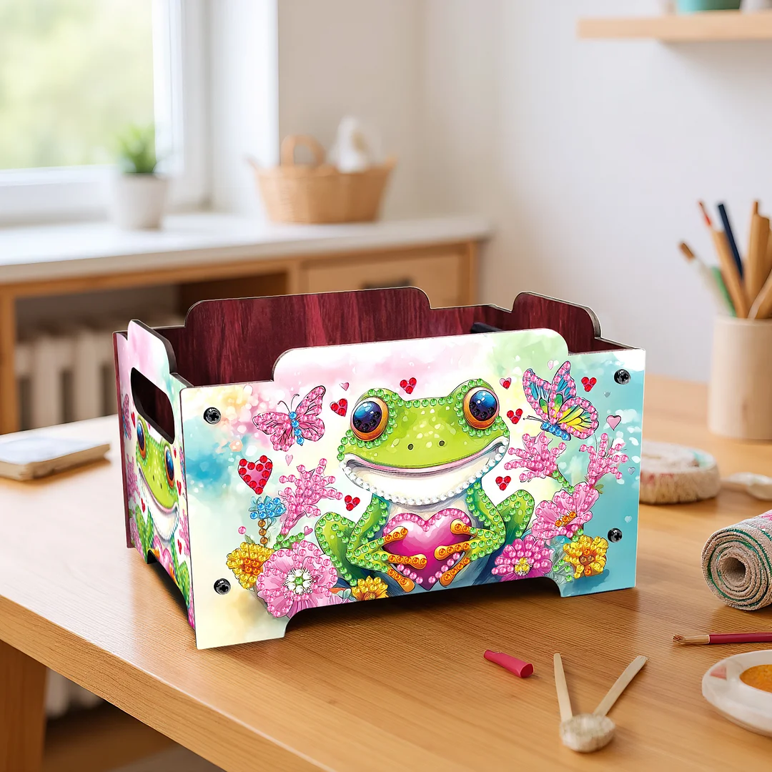 5D DIY Diamond Painting Art Decorative Storage Box Wood Storage Clutch (Frog)