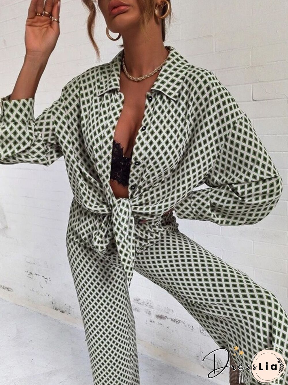 Casual Women Summer Printed Tracksuit Two Piece Set Ladies Streetwear Suits Ol Lapel T-shirts Blouse Long Pencil Trouser 2PC