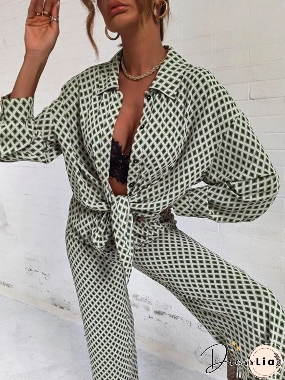 Casual Women Summer Printed Tracksuit Two Piece Set Ladies Streetwear Suits Ol Lapel T-shirts Blouse Long Pencil Trouser 2PC