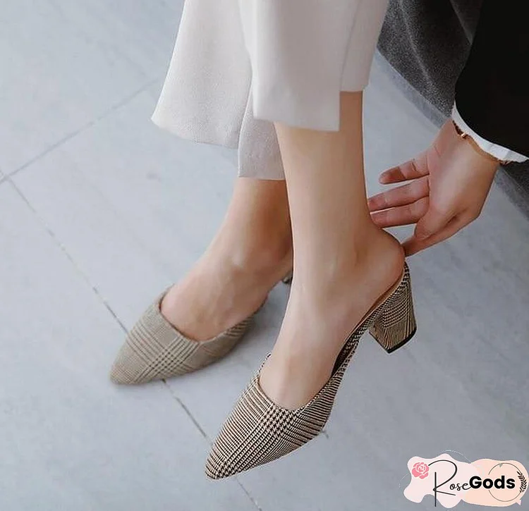 Women High Heels Slipper Mules Decors Pointed Toe Slip Shoes Slipper Sandals