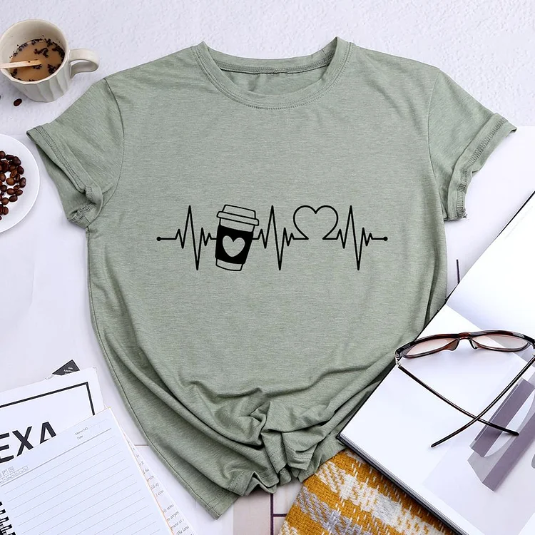 Heartbeat Coffee Round Neck T-shirt