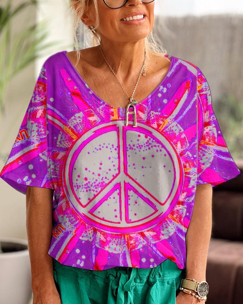 Hippie Pink Purple Tie Dye V Neck T-shirt