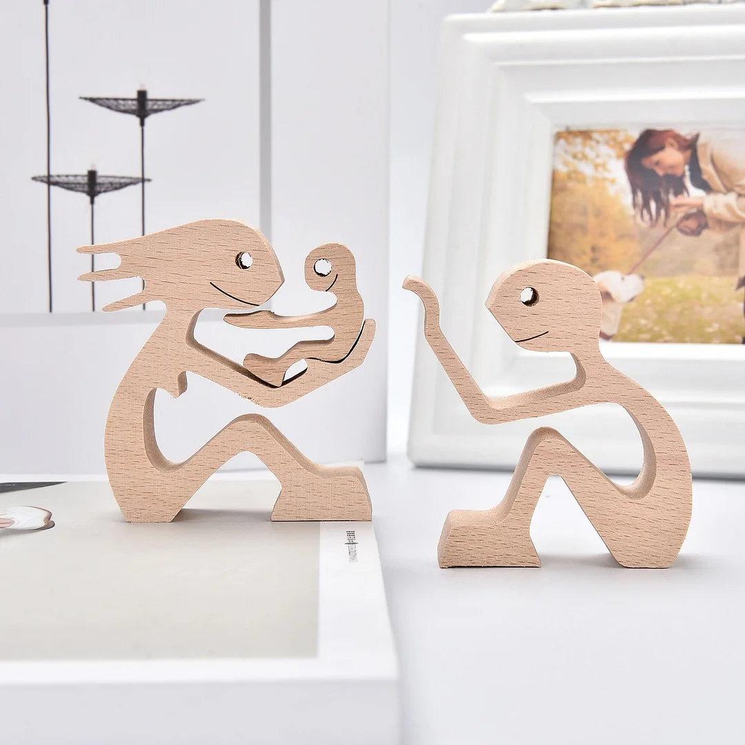 Handmade Wood Dog Decor Sculptures Craft Creative Figurine Ornement Decoration For Bedroom Home Office Decor Gift Natural