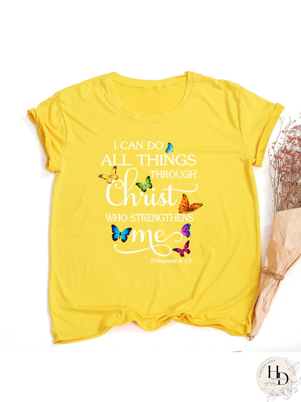 Butterfly Can All Things Philippians Women Aesthetic Graphic Shirts Casual Christian Jesus