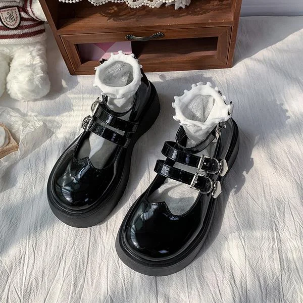 Lourdasprec Women's Sneakers Summer Shoes Platform New Heels Thick Sole Mary Janes Med Fabric Retro PU Basic  Rubber
