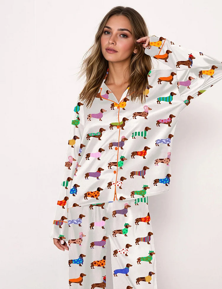 Women's Dachshund Cute Dog Long Sleeve Pajama Set