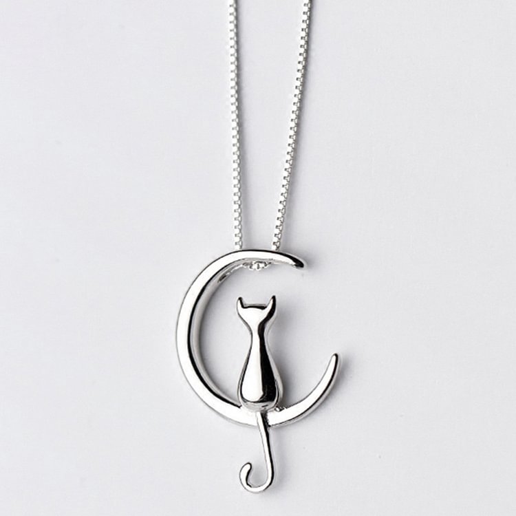 Kitty Moon Pendant 925 Sterling Silver Necklace - Modakawa