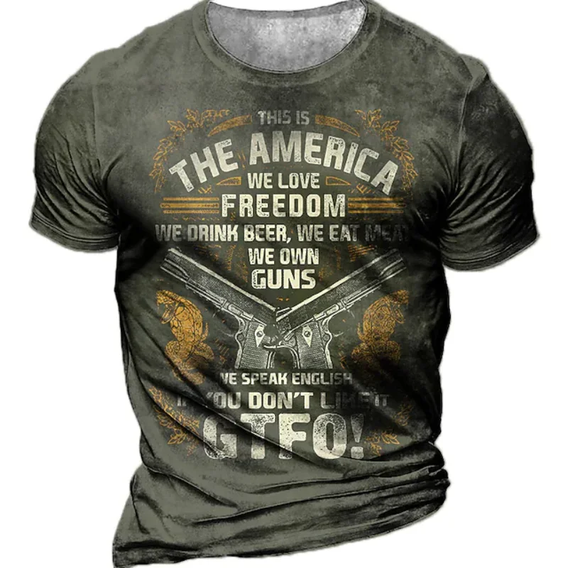 Men's 3D Print Graphic Patterned Weapon Letter Short Sleeve T-shirt