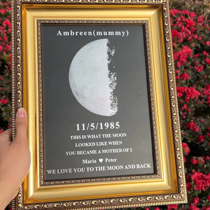 Custom Moon Phase Frame With Your Text, Custom Birth Date Art Frame ...
