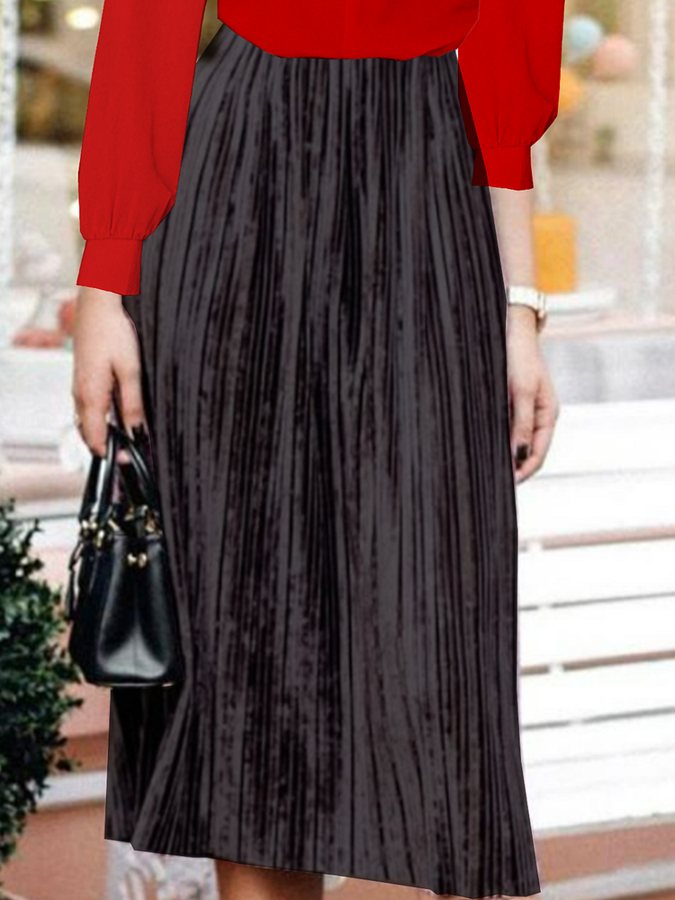 Gorgeous Velvet Korean Velvet Plain Color Patterned Pleated Medium Length Skirt Plus Size