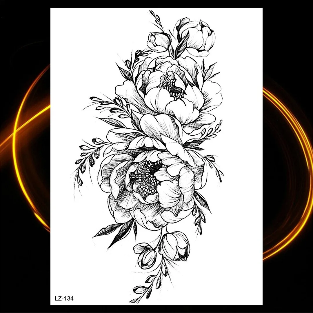 Sdrawing Black Rose Flower Compass Temporary Tattoos For Girl Men Skull Cross Butterfly Fake Tattoo Sexy Thigh Waterproof Tatoo