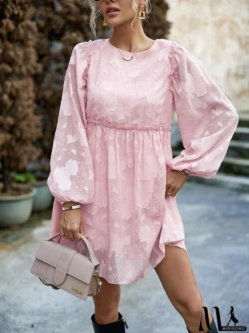MidiSono - Ruffle Trim Balloon Sleeve Mini Dress