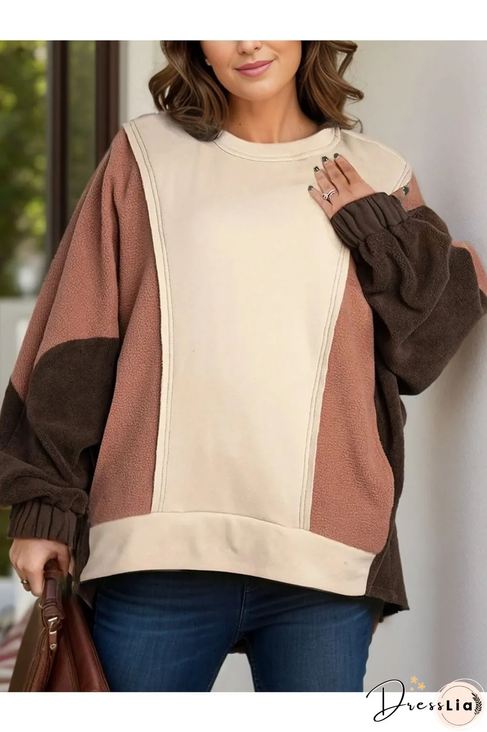 Plus Size Color Block Long Sleeve Hoodie