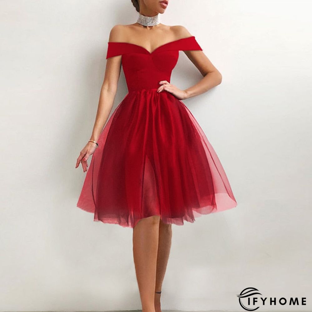 Halter Off Shoulder Party Dress Spaghetti Strap Spliced Mesh Dresses | IFYHOME