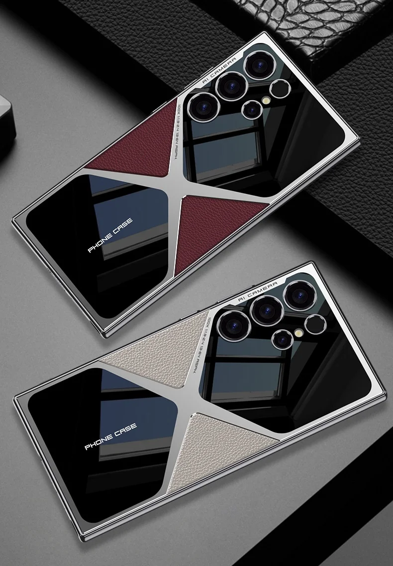 Suitable for Samsung S24/23 electroplated plain leather mobile phone case