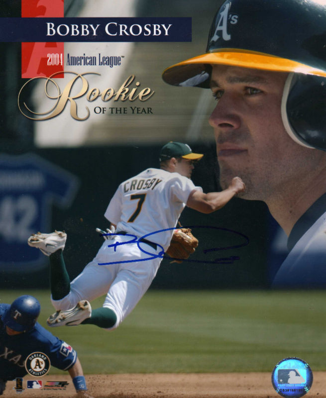 BOBBY CROSBY ATHLETICS 2004 ROY SIGNED 8X10 PICTURE