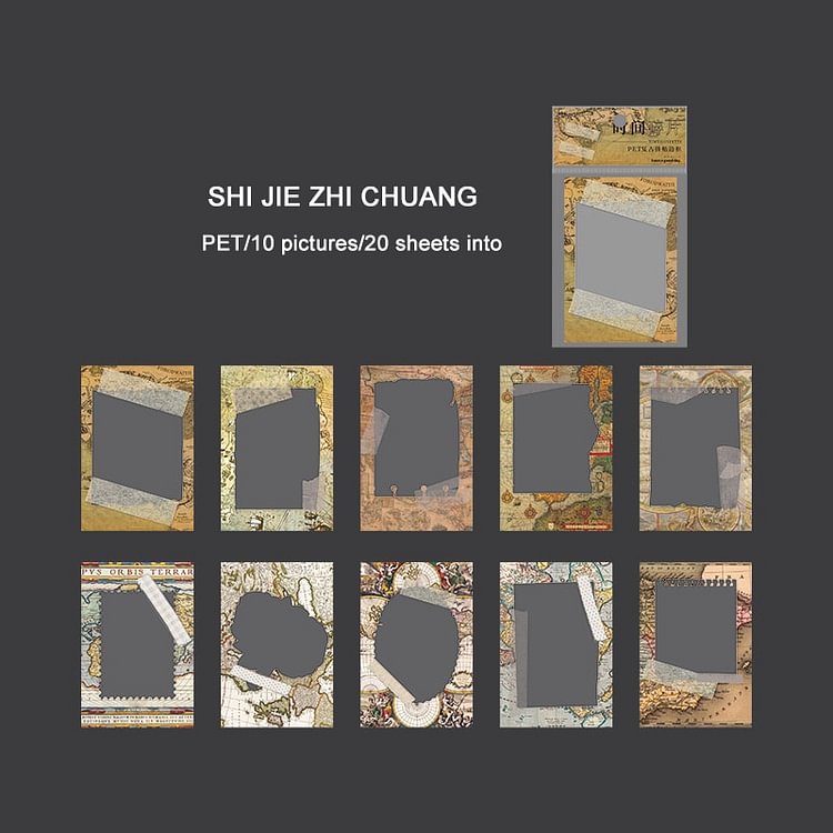 JOURNALSAY 20Sheets PET Vintage Collage Journal Decoration Memo Pad Border Art Material Paper