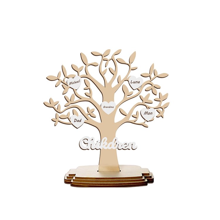 Abalorio de madera 5 nombres personalizados con texto Árbol de la vida Árbol genealógico