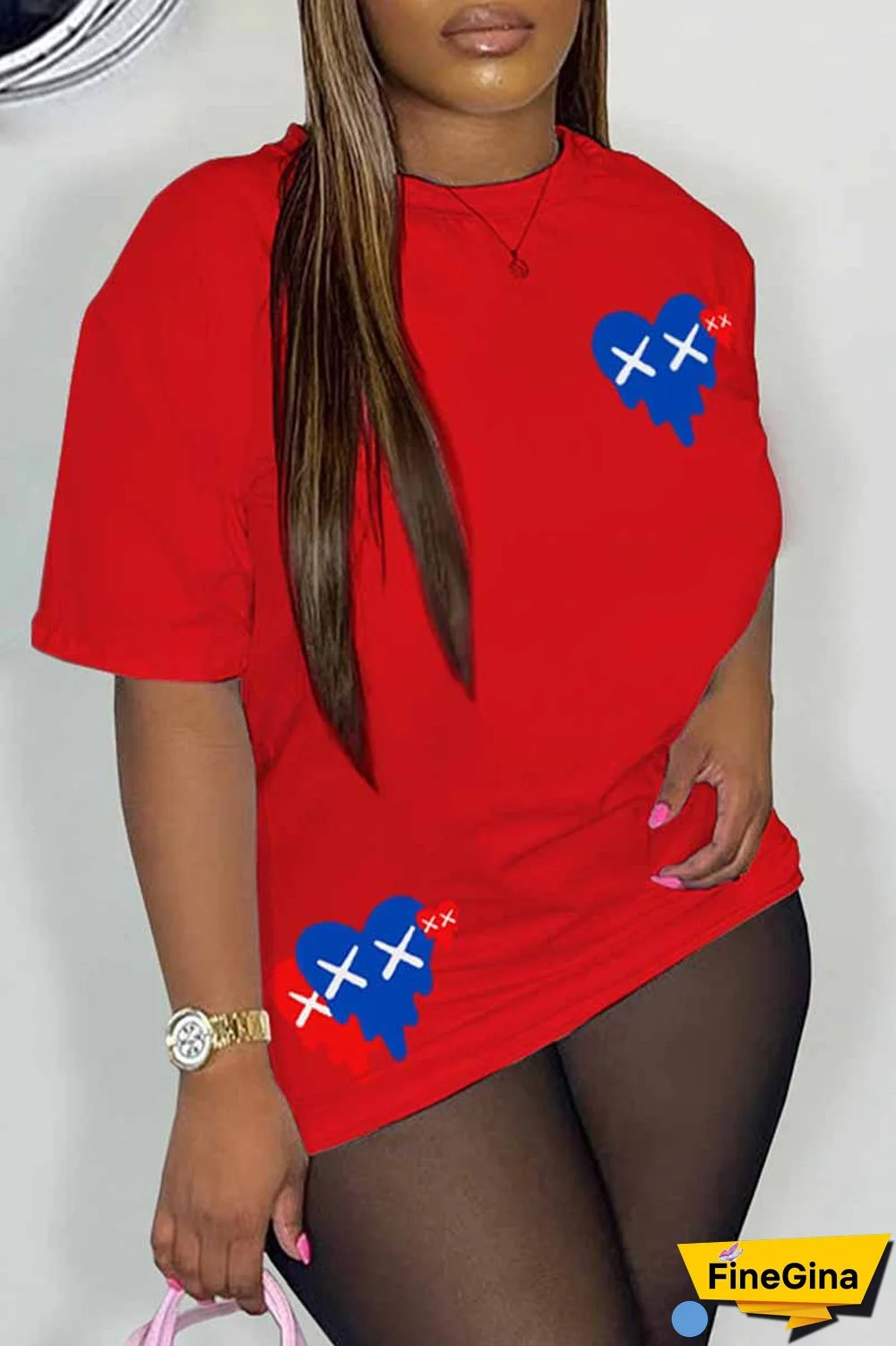 Black Casual Print Patchwork O Neck T-Shirts