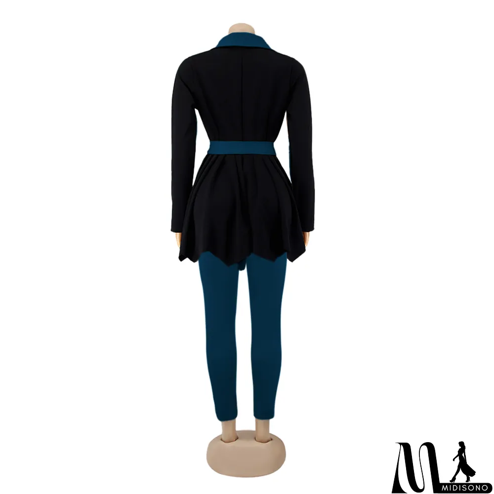 MidiSono - Winter Elegant Peplum Blazer and Matching Pants Set