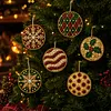6 Pcs Christmas Wooden Ornaments DIY Pearls Diamond Painting Kit Rhinestone Art Pendants with Hemp Rope for Holiday Tree Decor