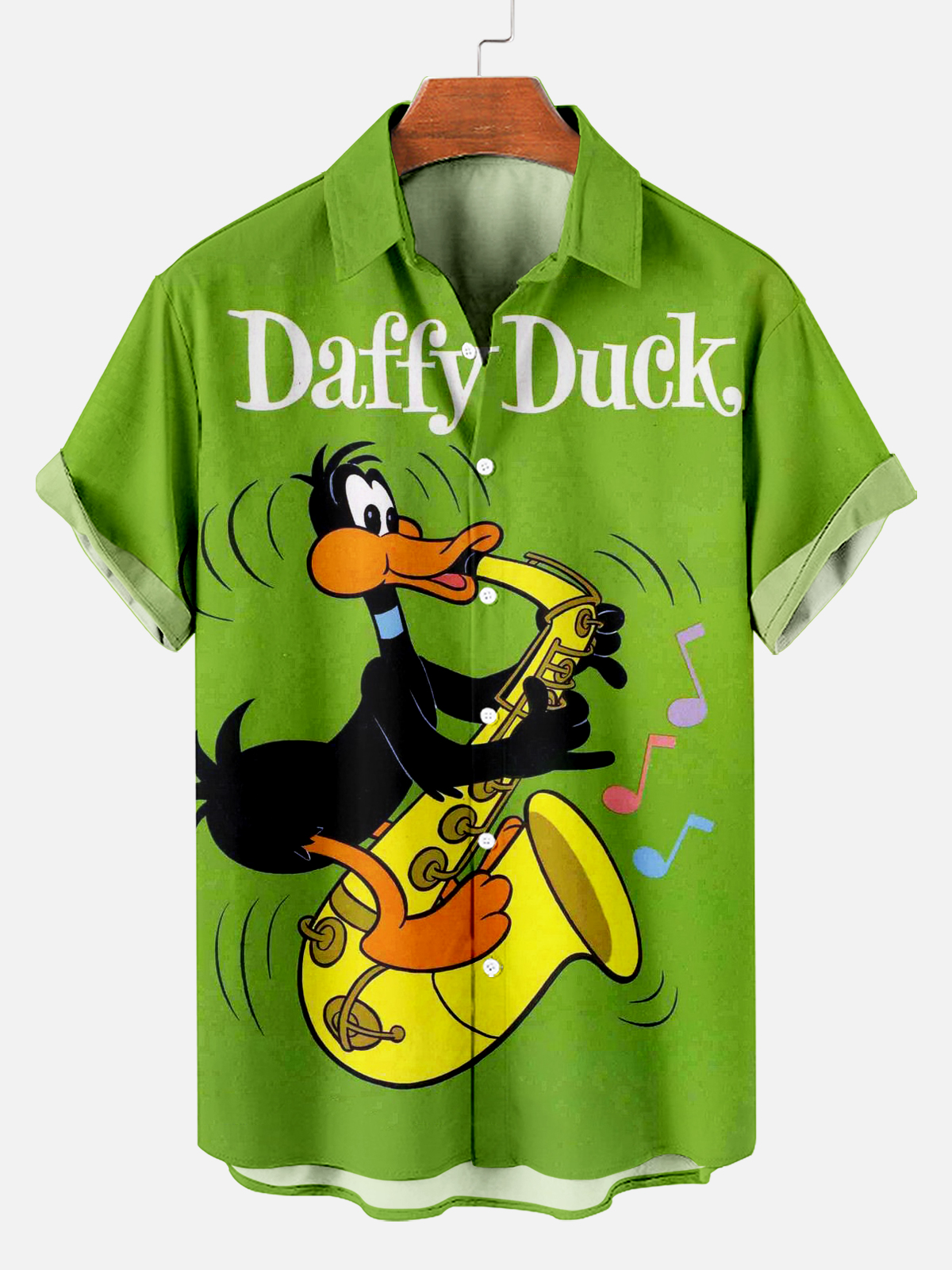 Retro Cartoon Duck Music Party Casual Short Sleeve Shirt PLUSCLOTHESMAN