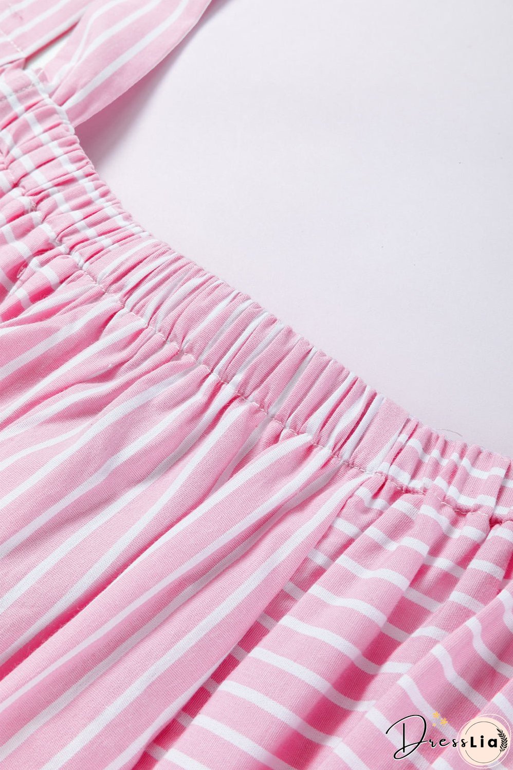 Pink Stripe Pinstriped Ruffled Hem Sleeveless Mini Flared Dress