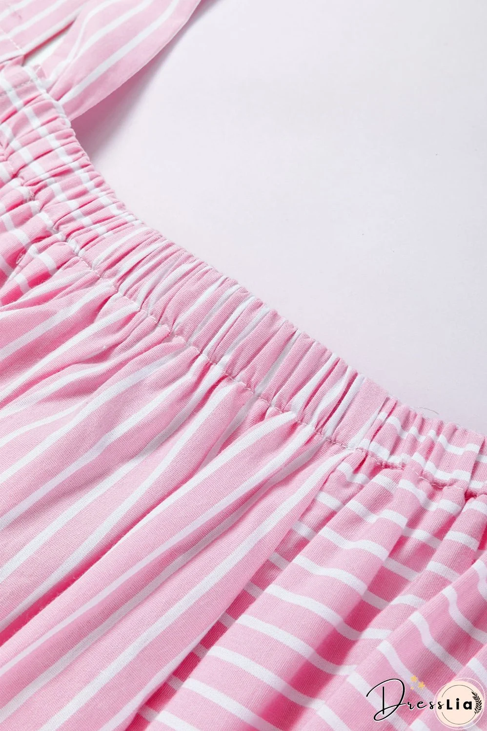 Pink Stripe Pinstriped Ruffled Hem Sleeveless Mini Flared Dress