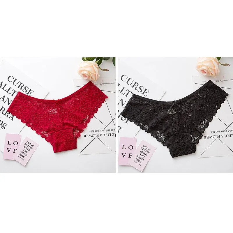 Women Sexy Lace Lingerie Low-waist Panties Embroidery Tempting Briefs Transparent Hollow out Underwear Female Underpants