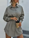 Stylish Solid Color Lapel Long Sleeves Mini Dress