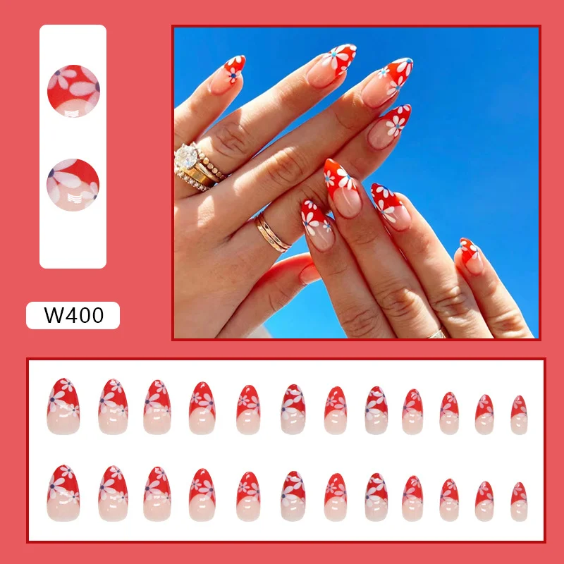 Churchf Churchf Sun Red French Lovely Sunflower Almond Nail Sweet Sister Special Beauty Nail Chip Fake Nails